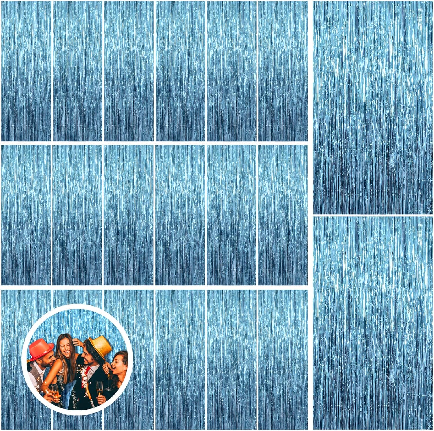 20 Pack Blue Backdrop Curtain Tinsel Streamers for Parties