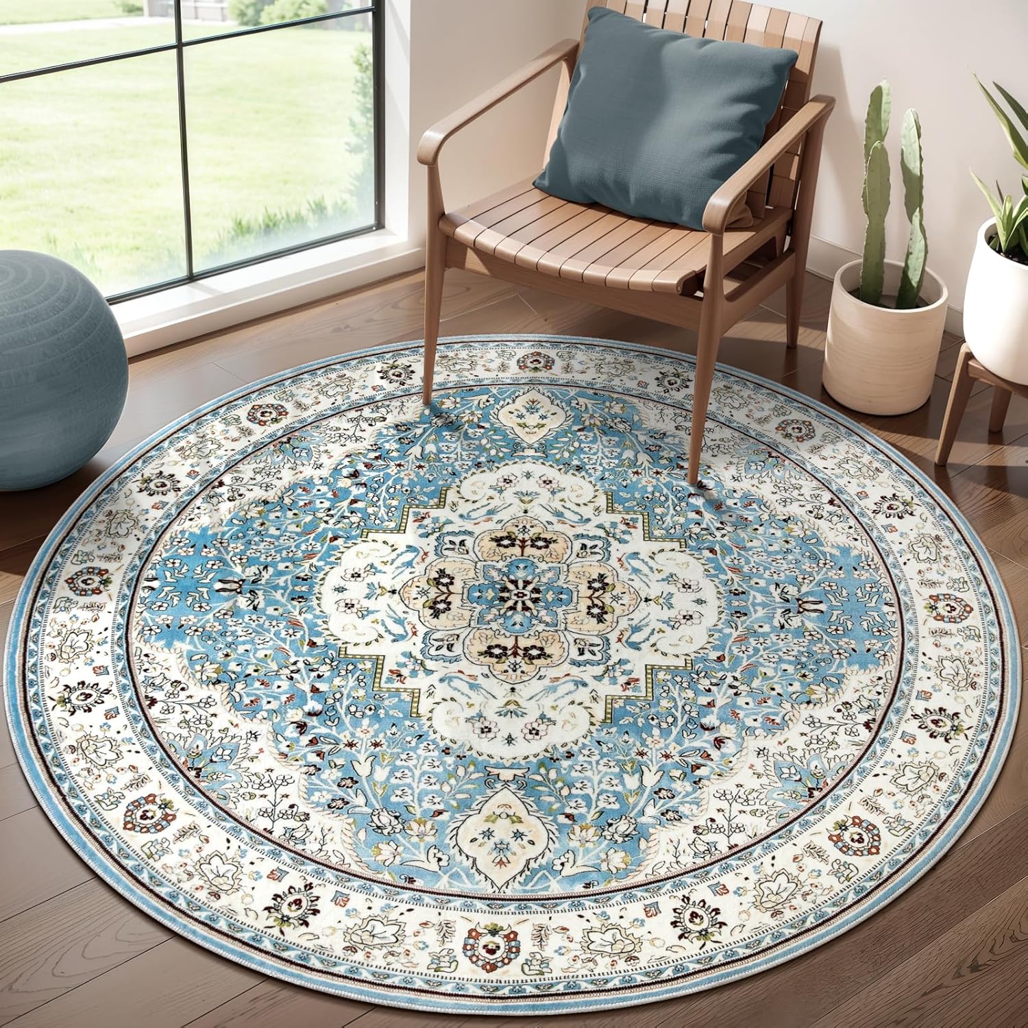 Ciicool Washable Area Rug Round 4x4 for Boho Bedroom Decor