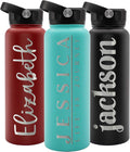 Personalized 40 oz Insulated Water Bottle w Straw Lid - Custom Teal