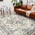 Area Rug 6ftx9ft Cyan Khaki Washable Vintage Traditional - Thin Retro