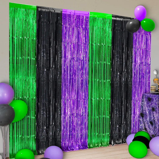 Halloween Foil Fringe Curtains - Vibrant Colors, XtraLarge 3.2x6.5ft | Pack of 2