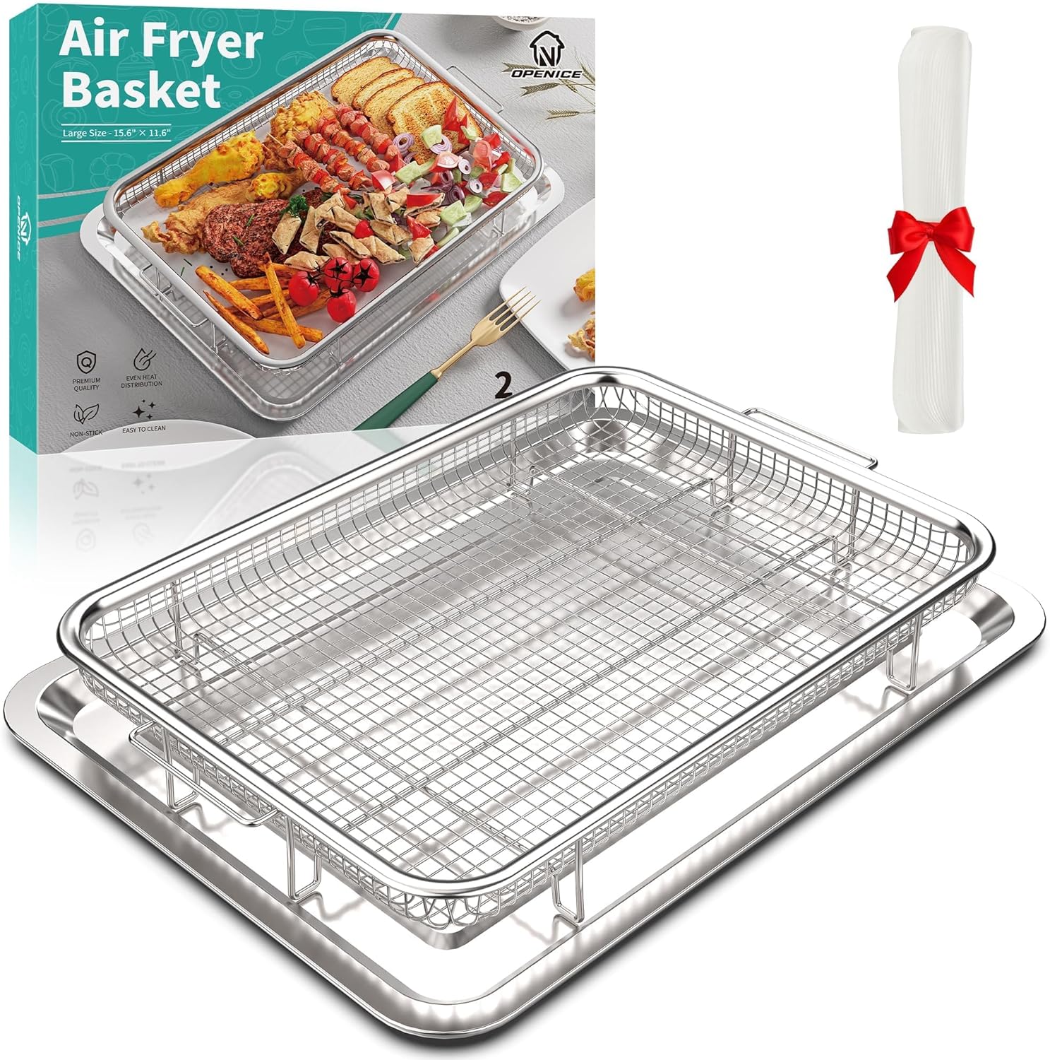 OPENICE Stainless Steel Air Fryer Basket Set for Oven - Faster Cooking!