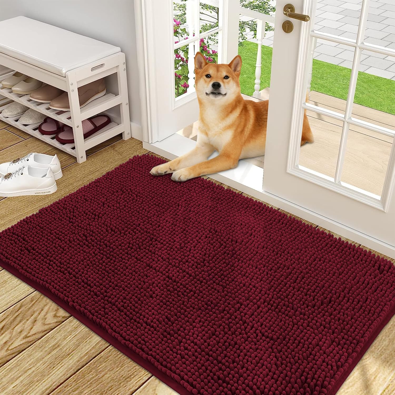 OLANLY Dog Door Mat for Muddy Paws - Absorbent Chenille Mat