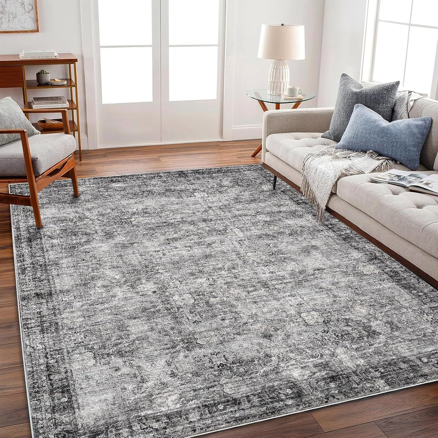 Vintage Traditional Area Rug 6ftx9ft Washable Non Slip Carpet