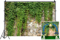 Spring Garden Leaves 10x8ft Vinyl Backdrop - Vintage Stone Wall