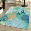 Coastal Area Rugs Nautical Beach Themed Rug 8x10 - Teal Turquoise