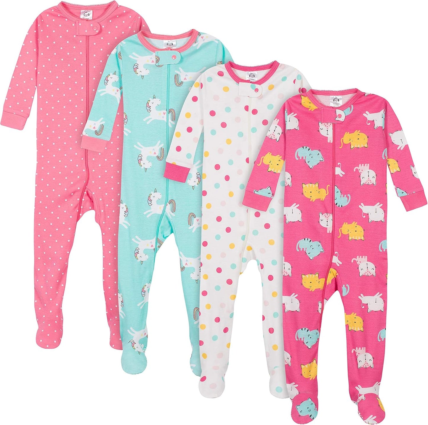 Gerber Baby-Girls 4-Pack Footed Pajamas for Cozy Sleep