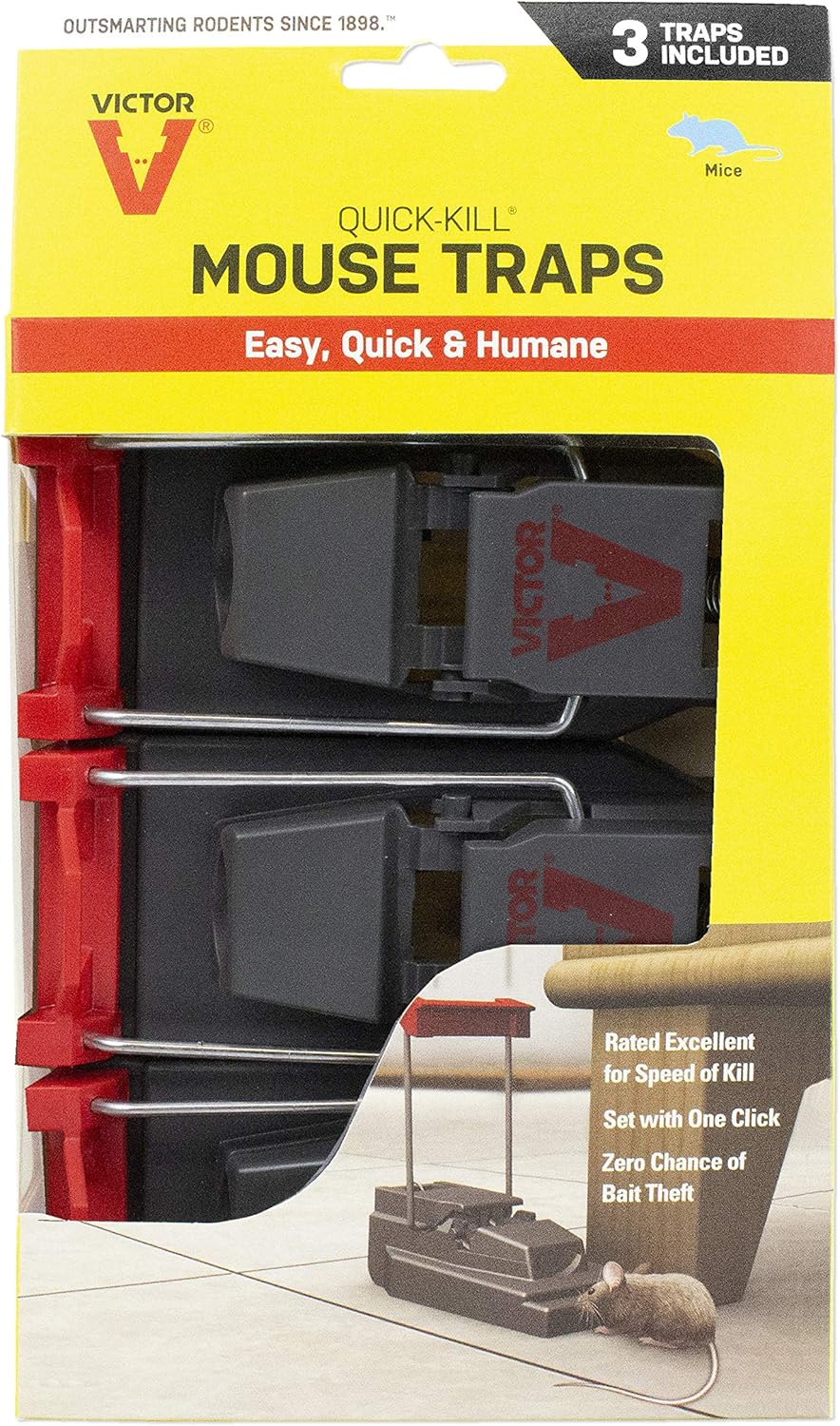 Victor M123 Quick-Kill Mouse Trap - 3 Reusable Traps