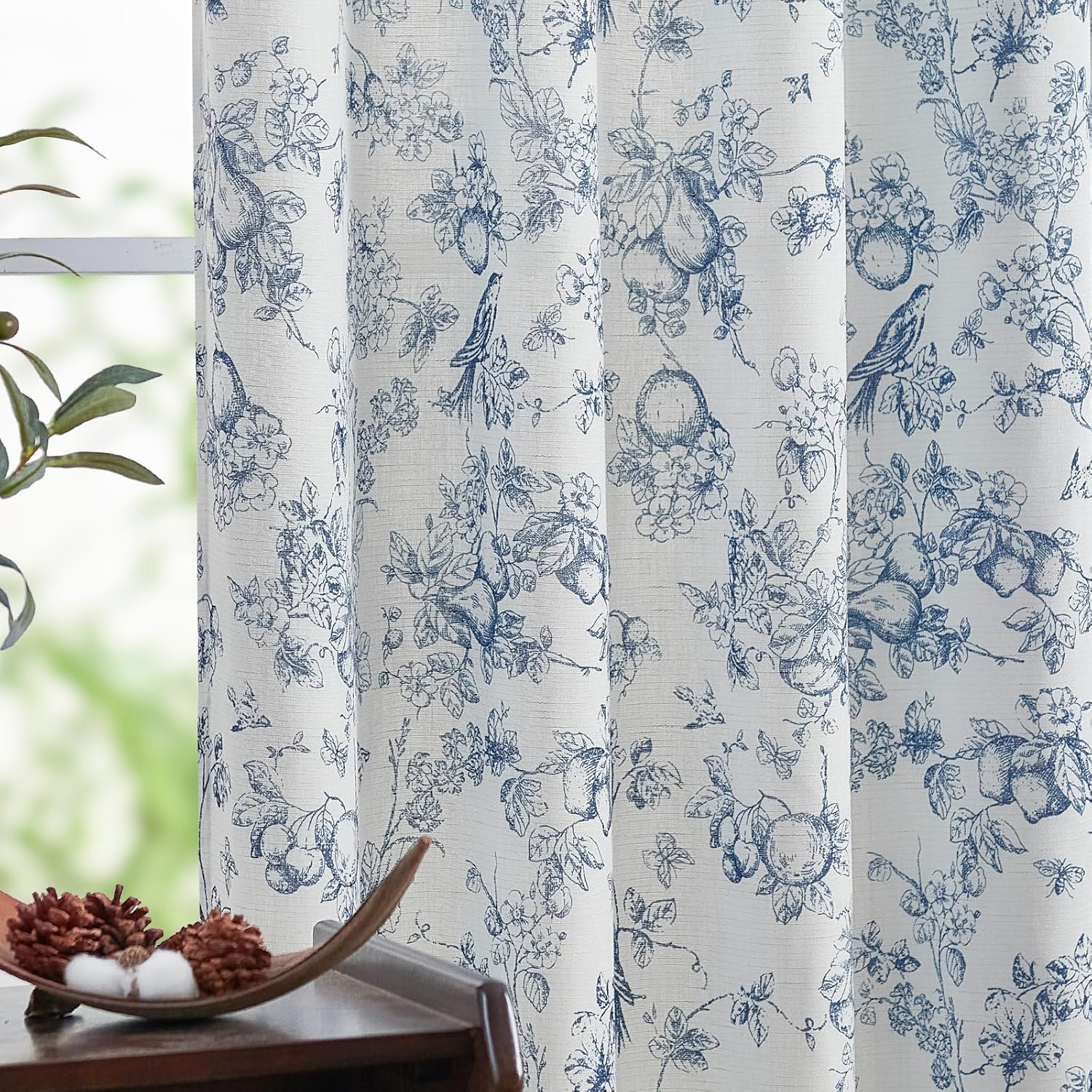 Floral Linen Blend Curtains for Living Room 84 Inch Length