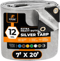 Heavy Duty Silver Poly Tarp 7ft X 20ft - Durable Waterproof Cover
