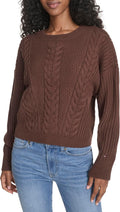 Tommy Hilfiger Womens Cable Crewneck Bobbi Pullover Sweater