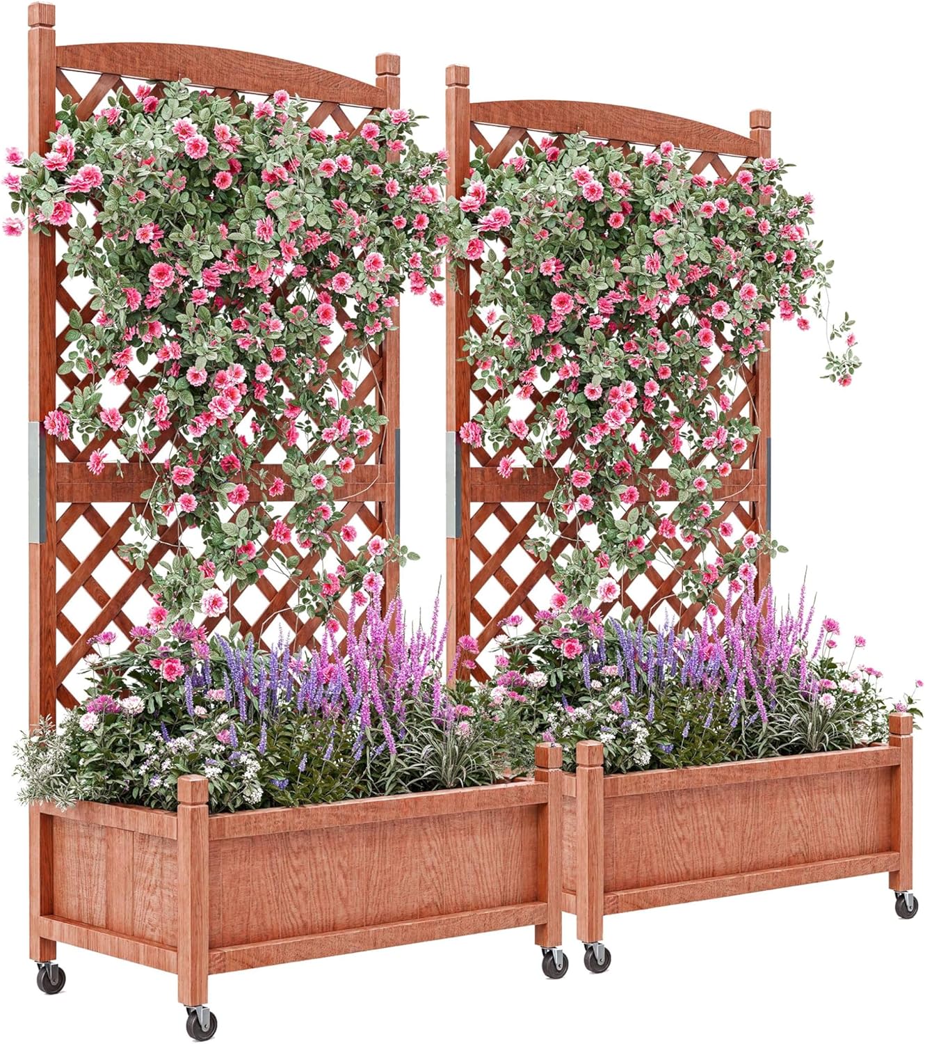 Wood Planter Box With Trellis For Plant & Flower, 2PCS