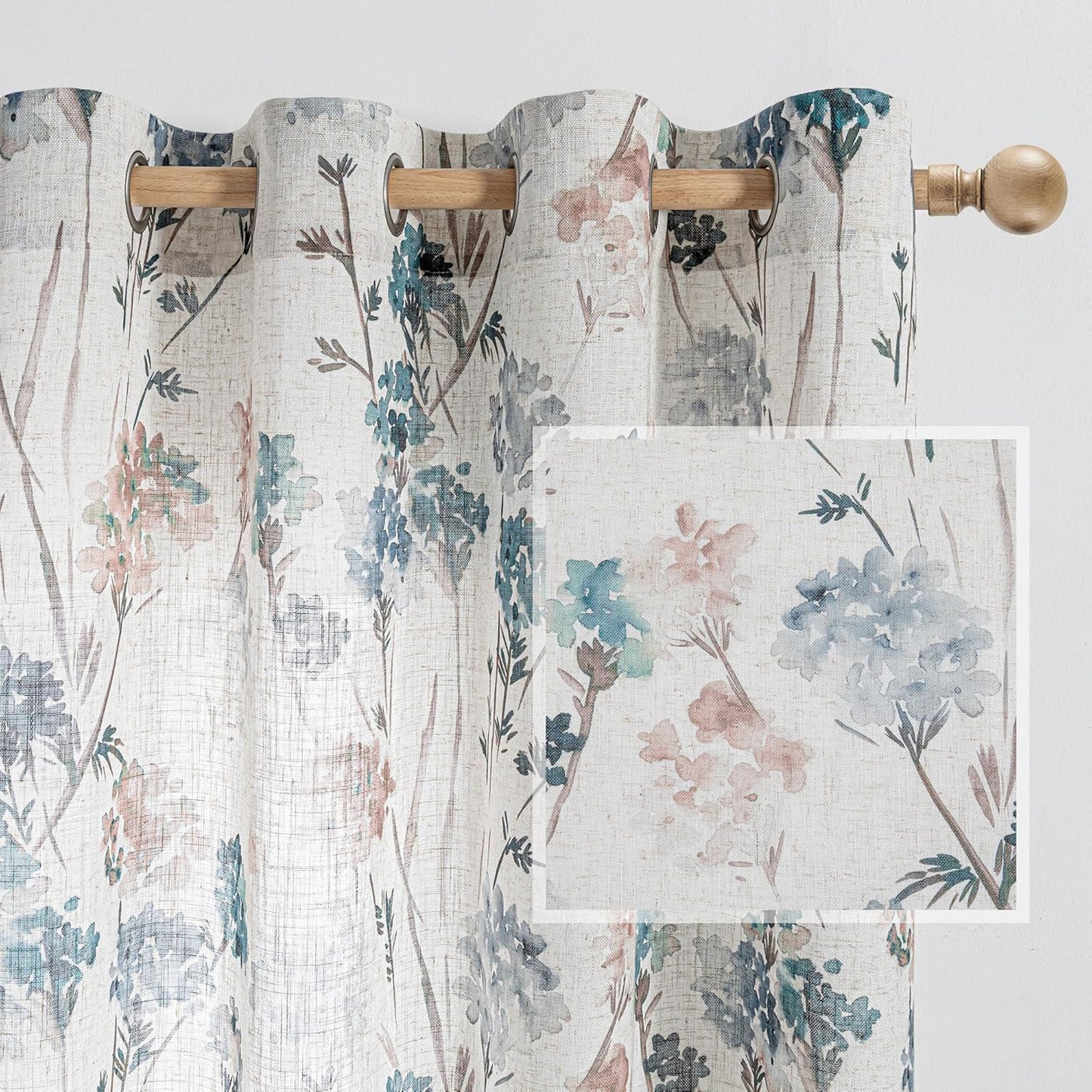 MYSKY HOME Floral Curtains for Living Room - Semi Sheer Drapes
