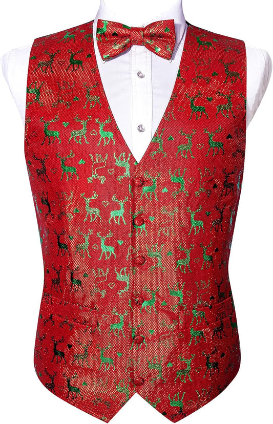 Mens Christmas Vest Set with Bow Tie for Festive Celebrations