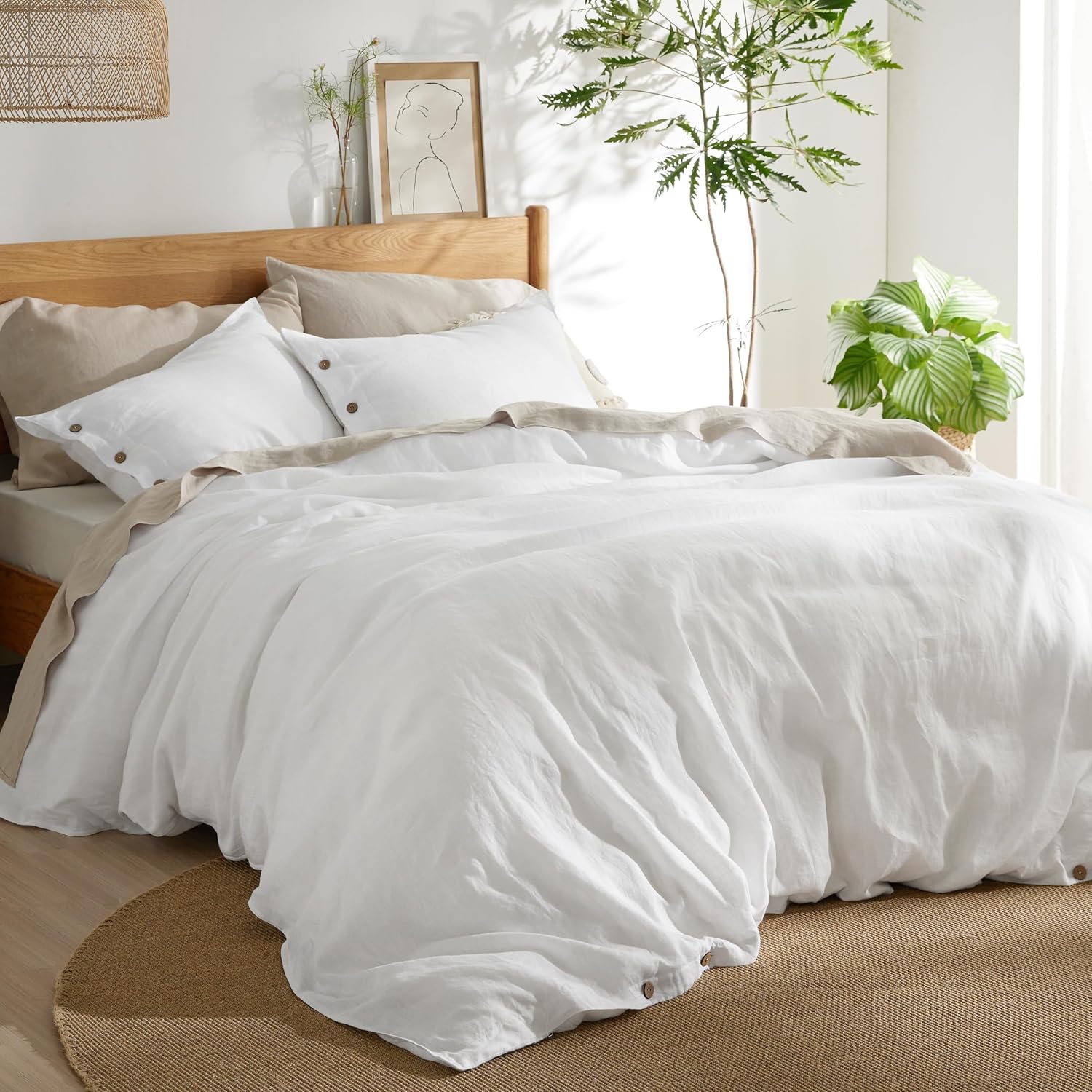 Bedsure Linen Duvet Cover Queen Size - Soft & Cozy Bedding Set