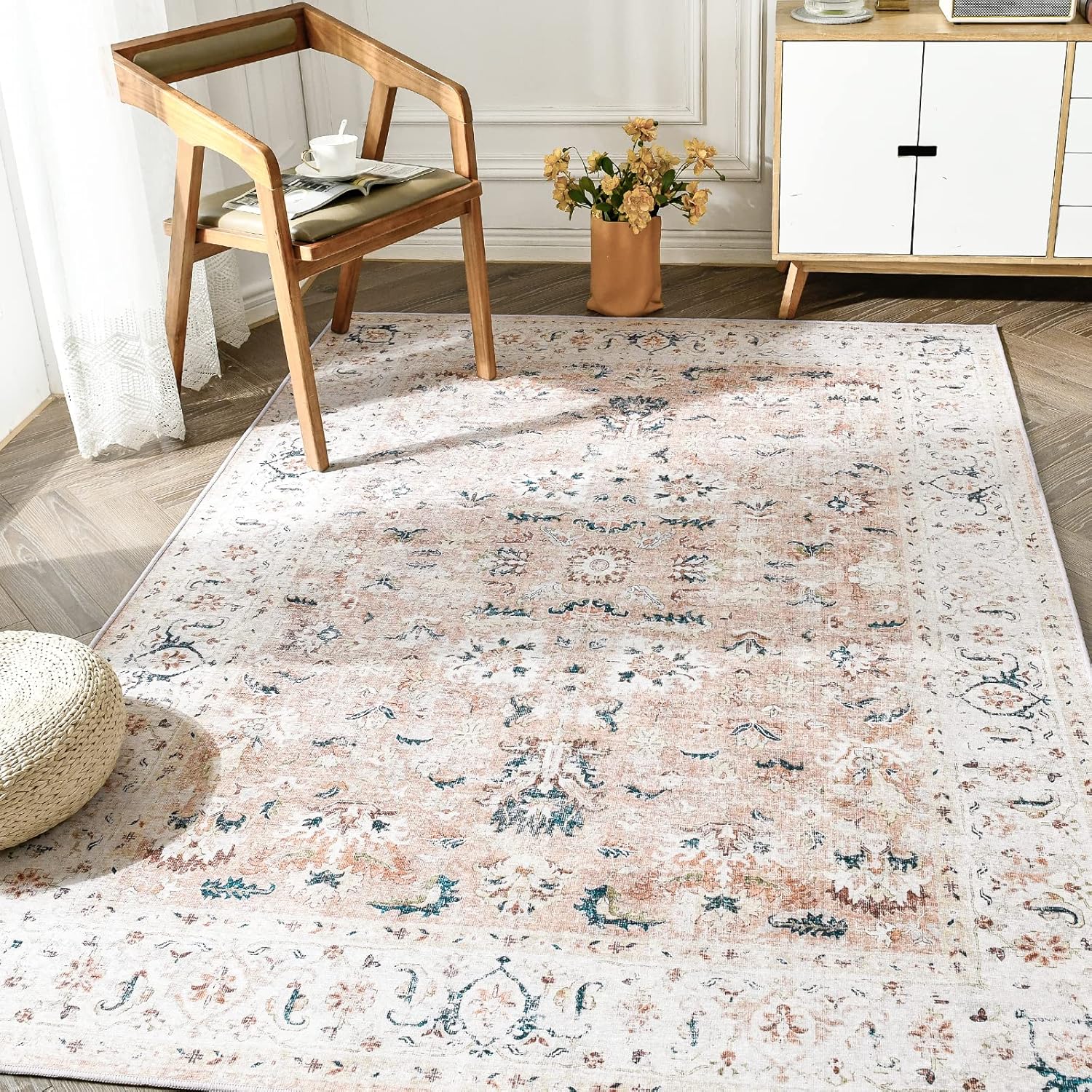 Vintage Boho Floral Area Rug for Entryway and Living Room