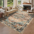 Vintage Machine Washable 8x10 Living Room Area Rug - Non-Slip Low Pile