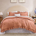 Full Comforter Set 7-Piece Ruffle Autumn Leaf Bedding Set - Cozy