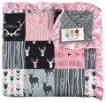 Baby Blanket Minky Deer Arrows Antlers Pink with Gray and Black - Cozy