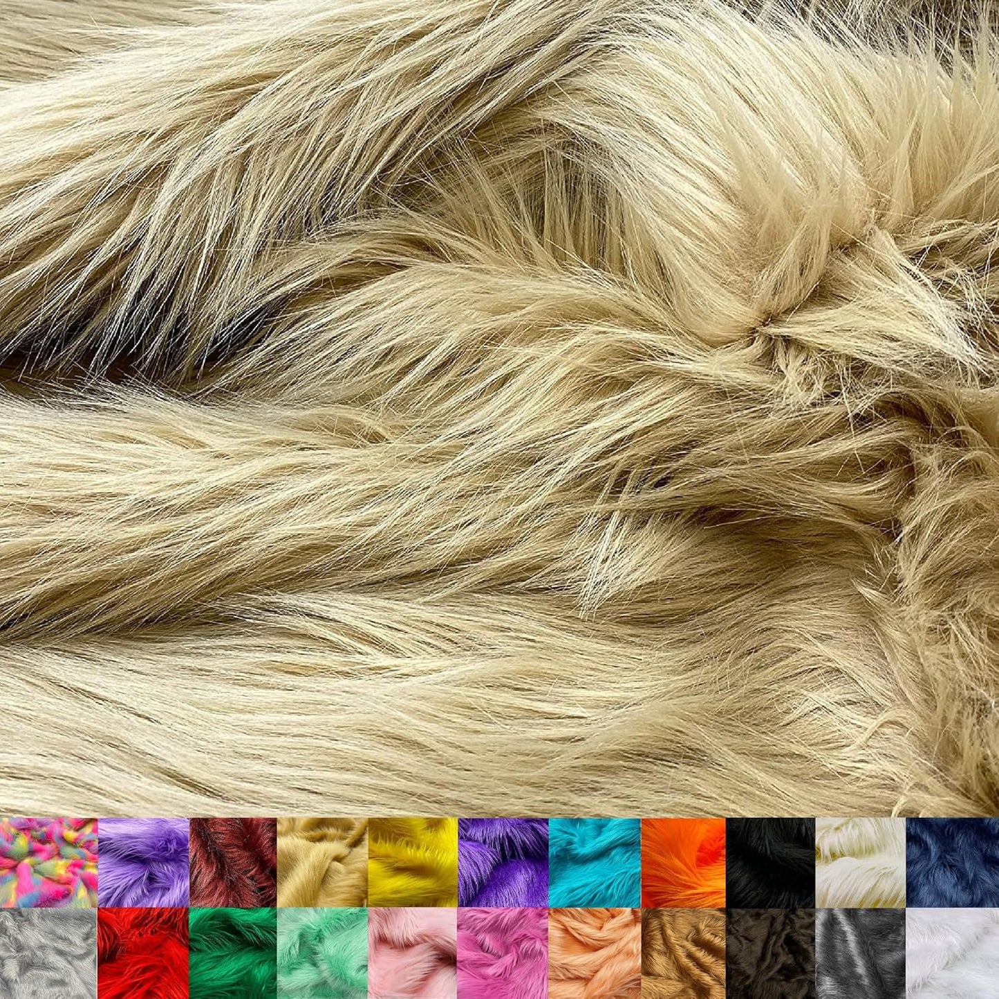 Ice Fabrics Faux Fur Fabric - Super Soft Shaggy Mohair Beige