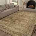 Neutral Vintage 5x7 Washable Area Rug - Soft Low Pile Retro Floral