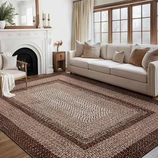 8x10 Braided Print Area Rug for Living Room and Bedroom
