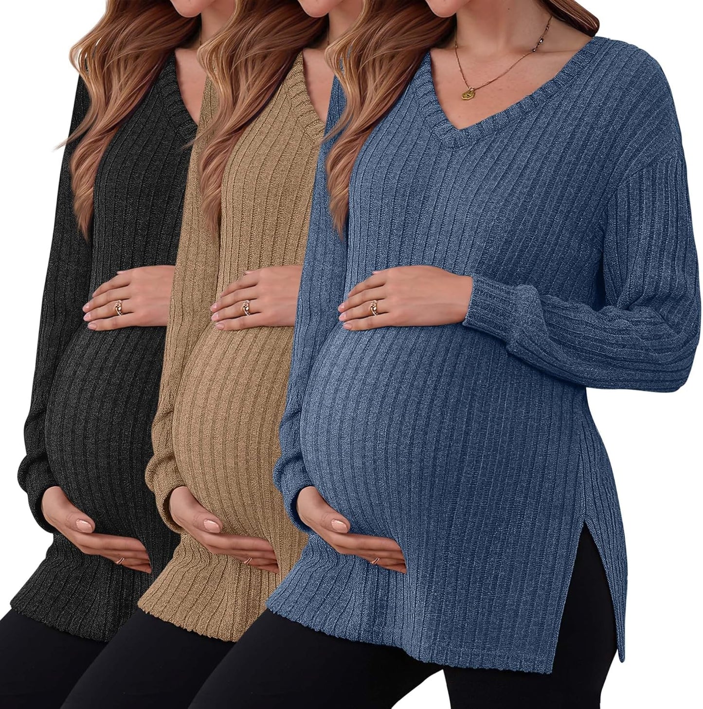3 Pack Women's Ribbed Maternity Shirts for Stylish Comfort