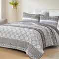 Grey Boho Quilt Set King - Lightweight Microfiber Patchwork Quilt