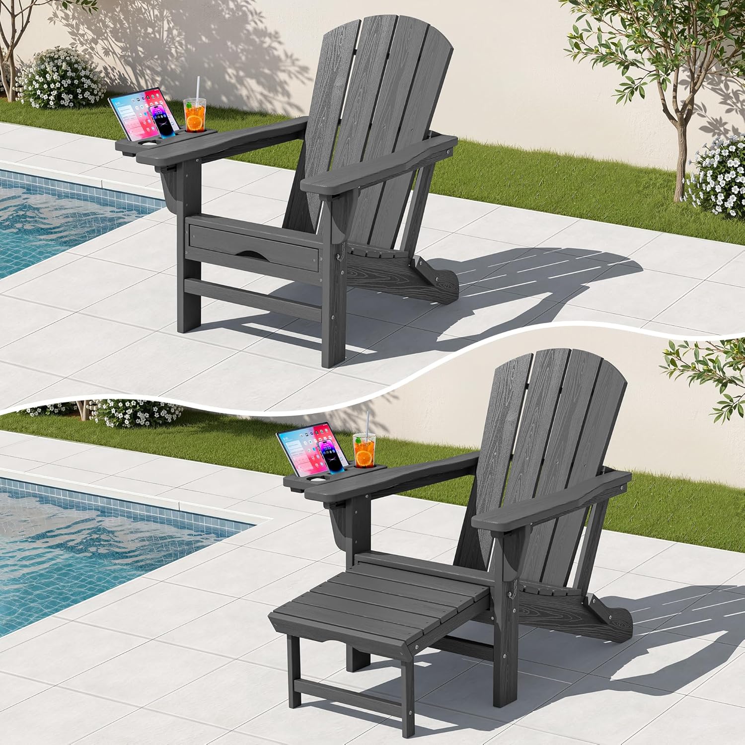 Adjustable Folding Adirondack Chair with Ottoman & Organizer