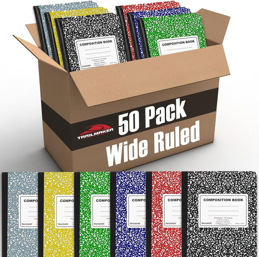 50 Pack Bulk Colored Composition Notebooks - Wide Ruled, 200 Pages - School & Office Essential