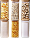 Square Glass Jars with Bamboo Lids 30 FL OZ Set of 6 - Airtight Pantry