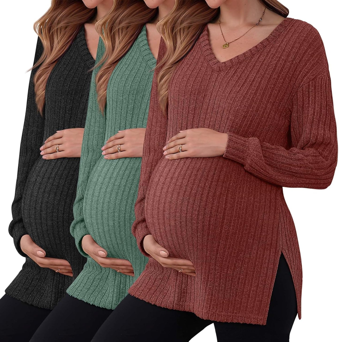 3 Pack Women's Ribbed Maternity Shirts for Stylish Comfort