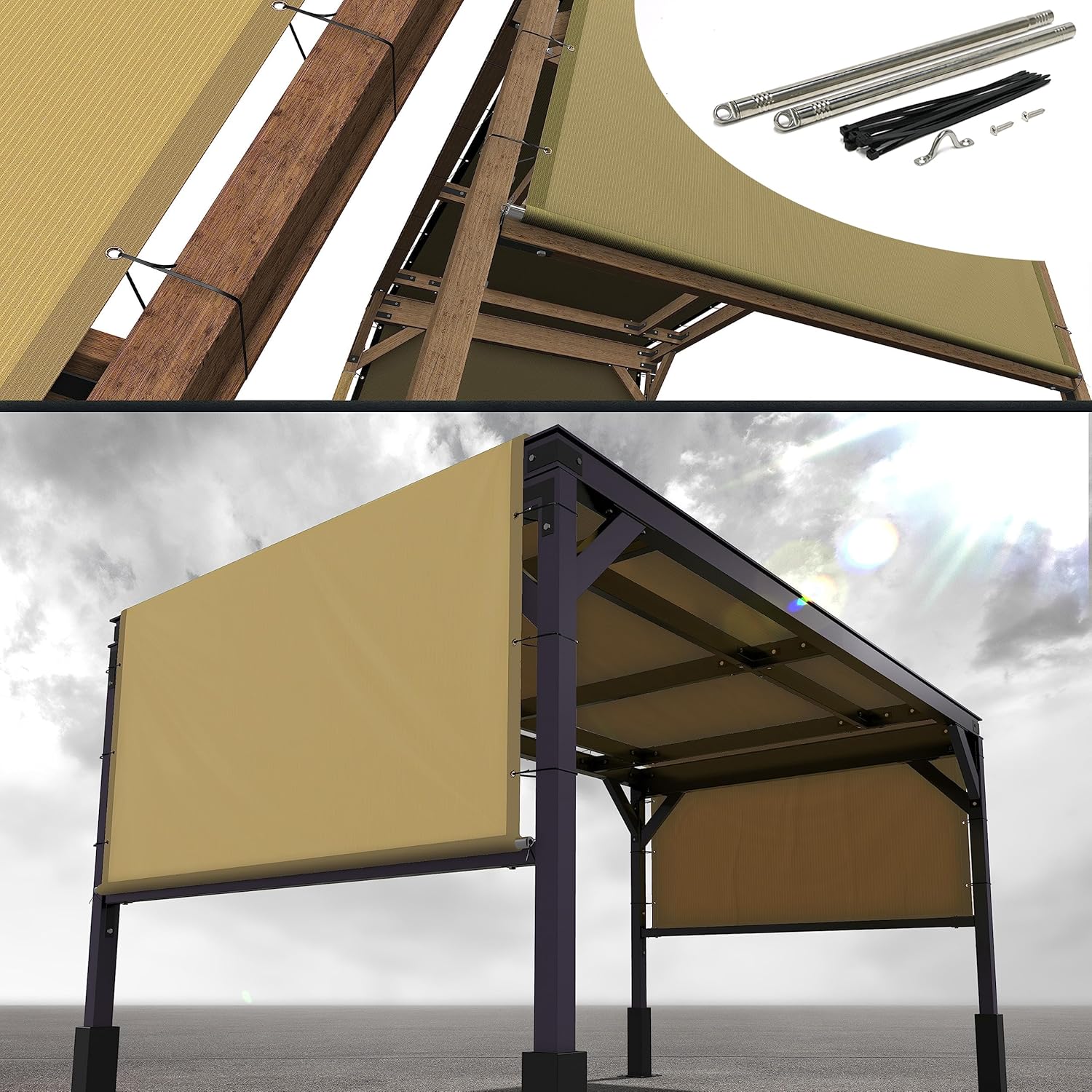 Royal Shade 12ft W x 26ft L Sand Beige Pergola Cover Upgrade