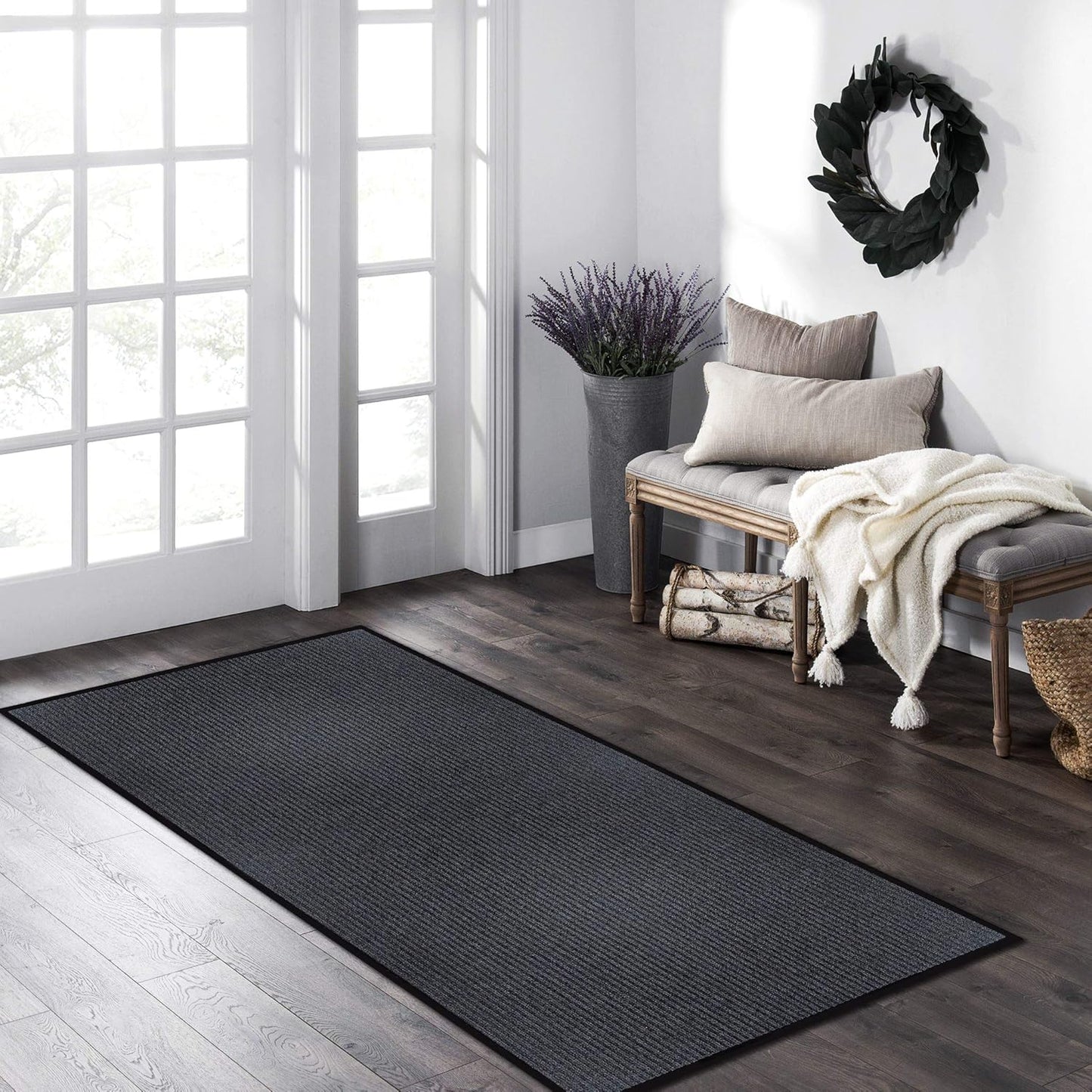 LuxUrux Striped Gray Door Mat - Heavy Duty Indoor Outdoor Solution