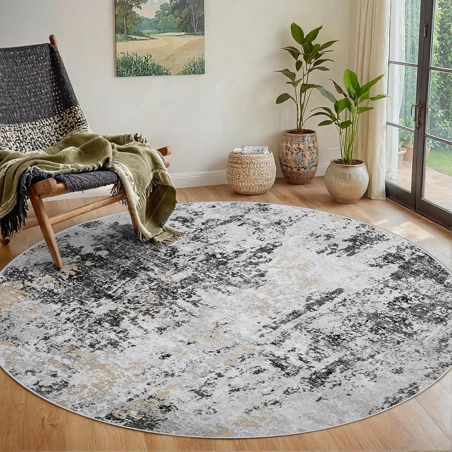 Round Rug 6ft Circle Rug Washable for Kitchen and Living Room