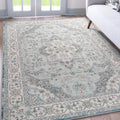 FlyDOIT Vintage Washable Area Rug, 6x9 Blue Floral Medallion