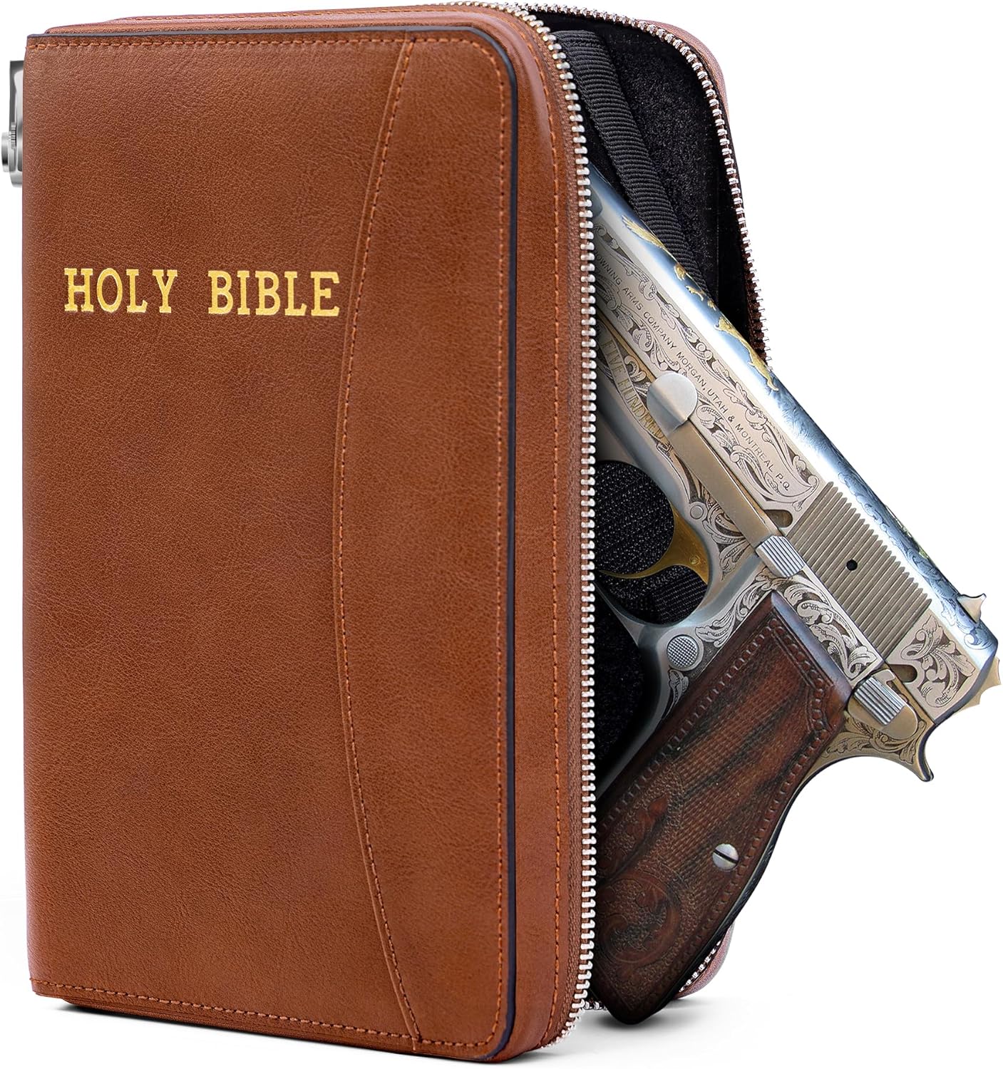 Secure Bible Gun Pouch, Lockable Zipper, 9mm/Glock Storage