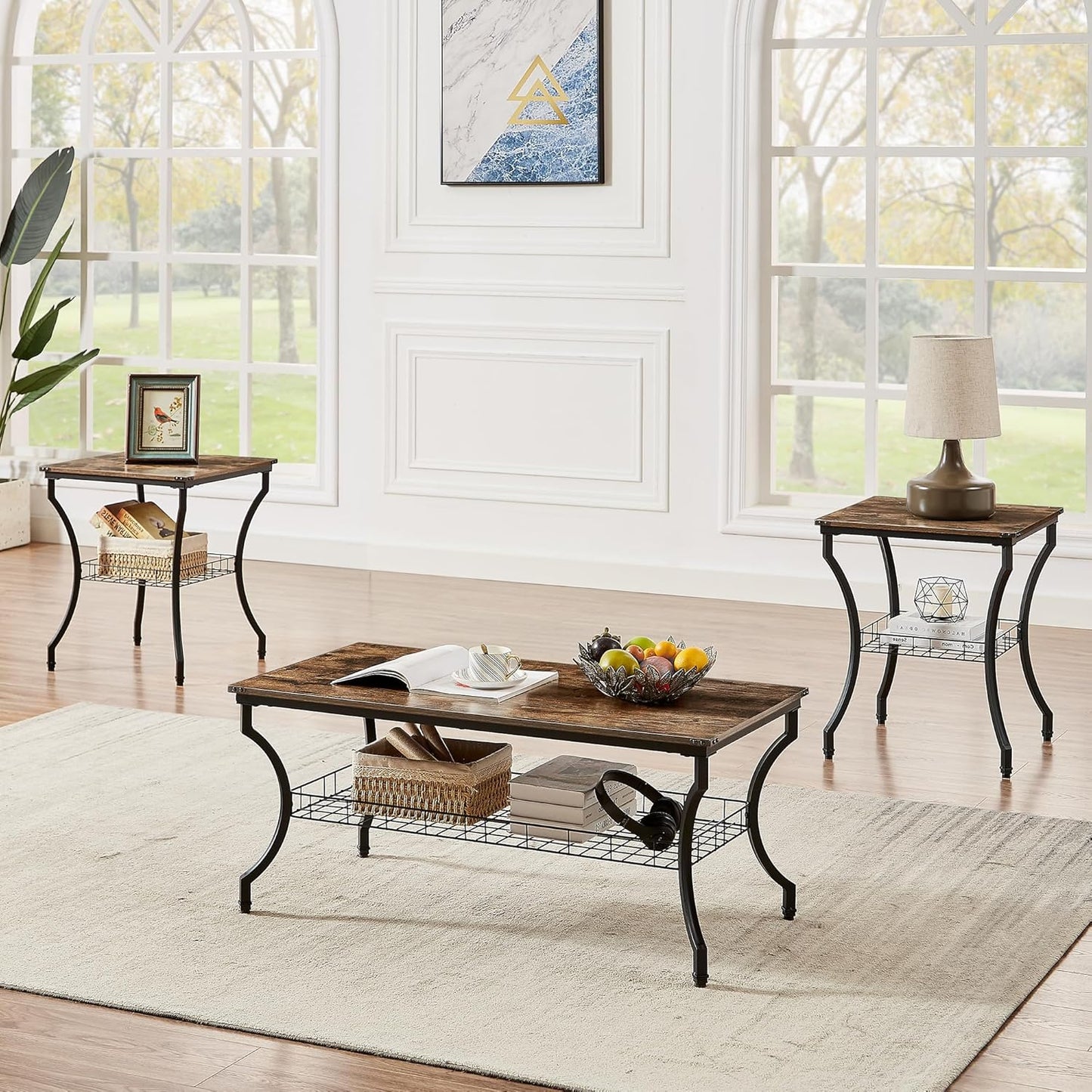 VECELO 3-Piece Living Room Set: Open Storage, Easy Assembly