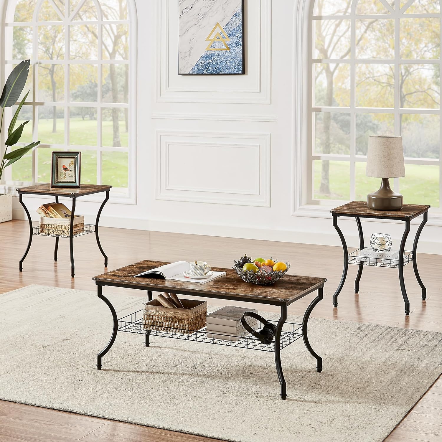 VECELO 3-Piece Living Room Set: Open Storage, Easy Assembly