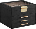 Jewelry Box Organizer with Glass Lid, 4-Layer Storage - Chic Black