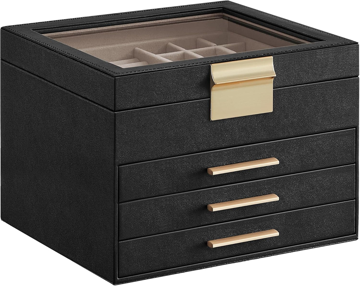 SONGMICS Jewelry Box Organizer with Glass Lid for Storage
