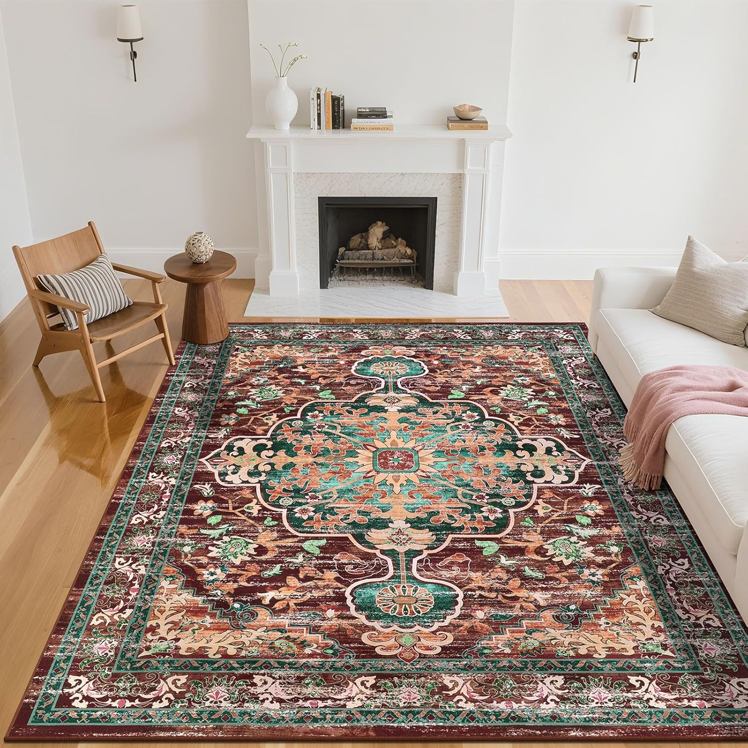 Boho Vintage Area Rug 8x10 Machine Washable Soft Carpet