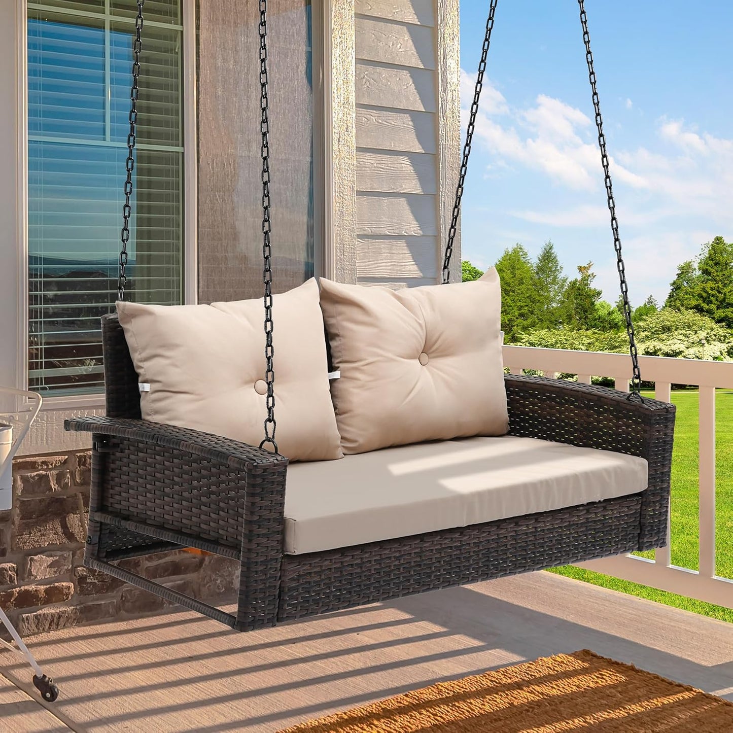 YITAHOME Wicker Hanging Porch Swing Chair for Outdoor Relaxation