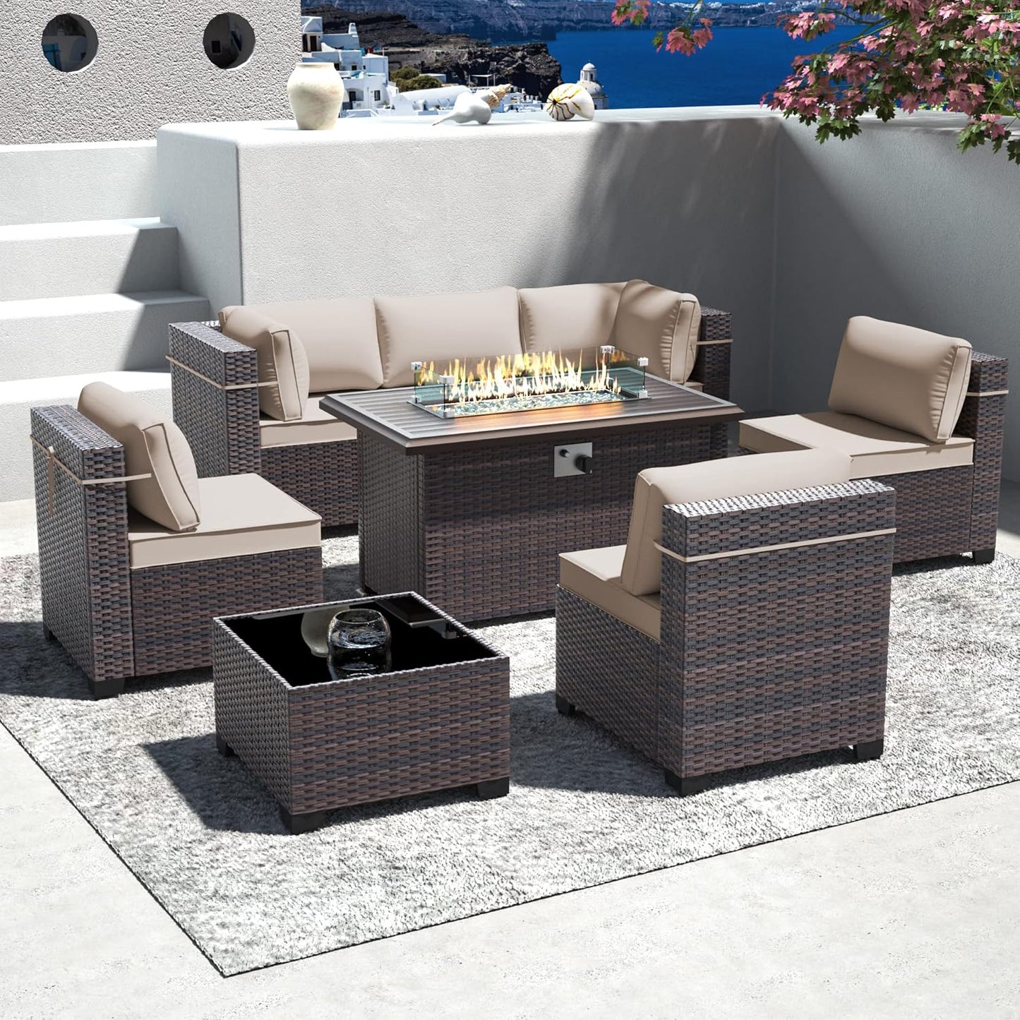 Outdoor Patio Furniture Set with Gas Fire Pit Table for Comfort