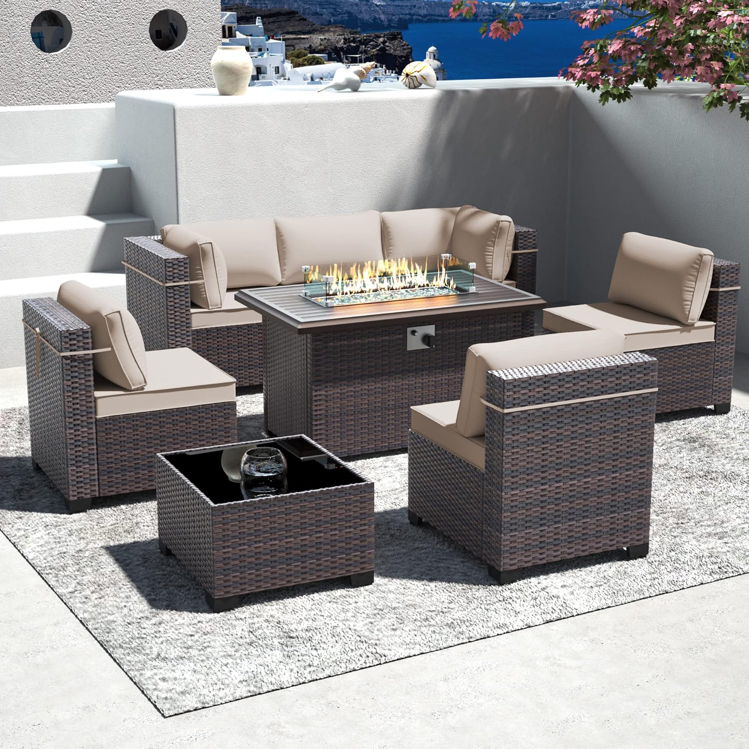 Outdoor Patio Furniture Set with Gas Fire Pit Table for Comfort