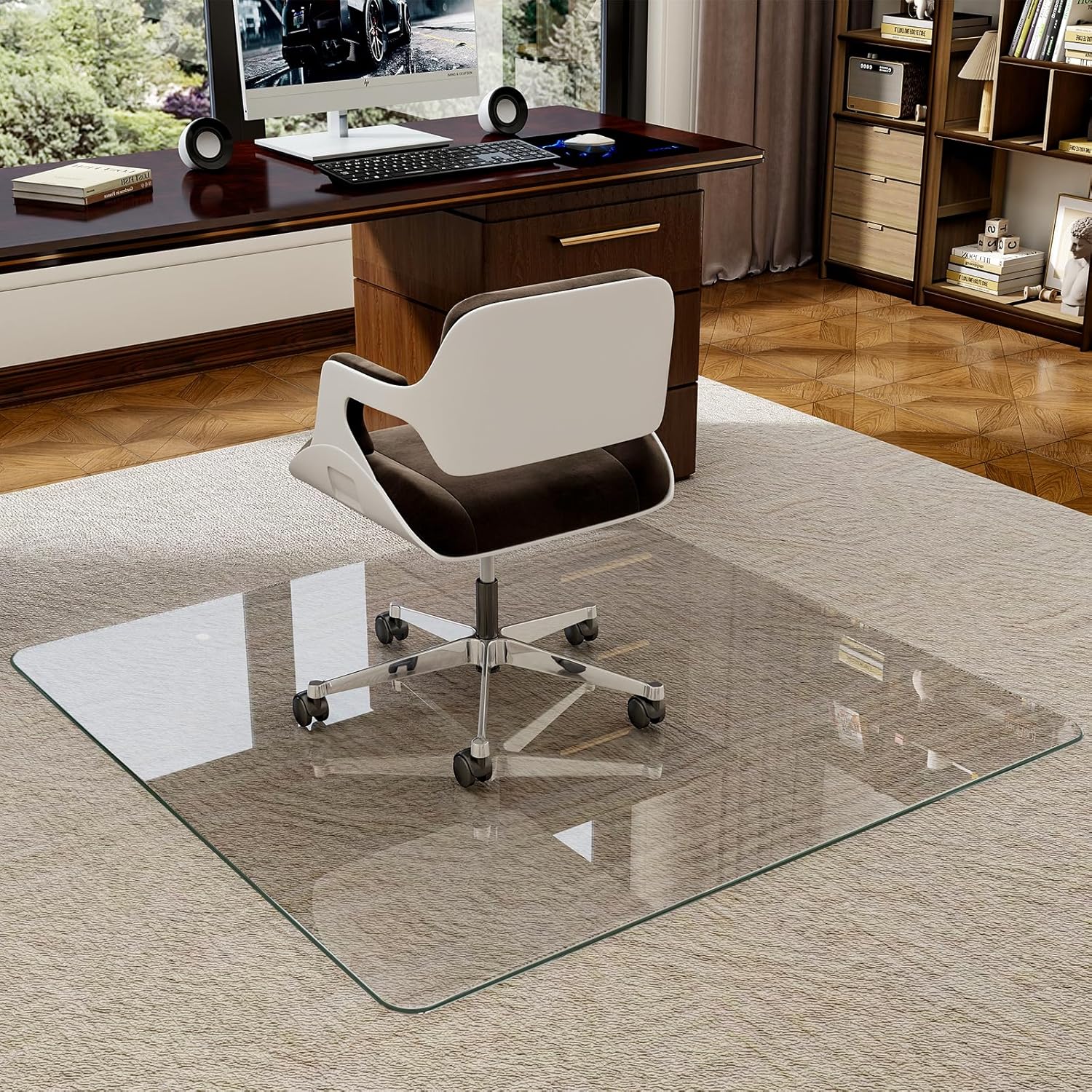 Tempered Glass Chair Mat for Carpet and Hardwood Floor Protection