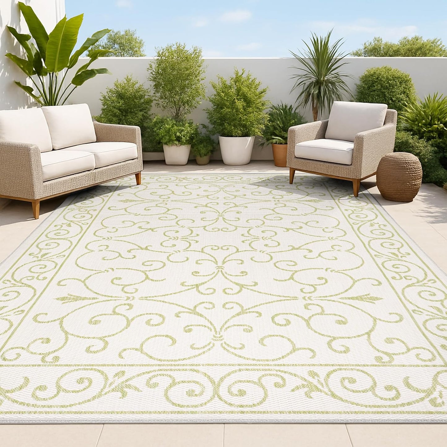Vintage Filigree Indoor Outdoor Area Rug 9X12 for High Traffic