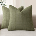 Linen Check Throw Pillow Covers Set of 2 - Neutral Sage Green