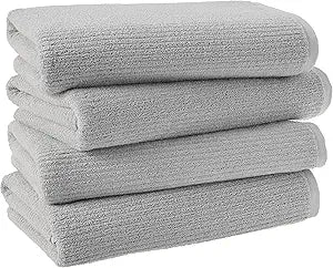 100% Organic Cotton Ribbed Bath Towels - 4-Pack in Light Gray