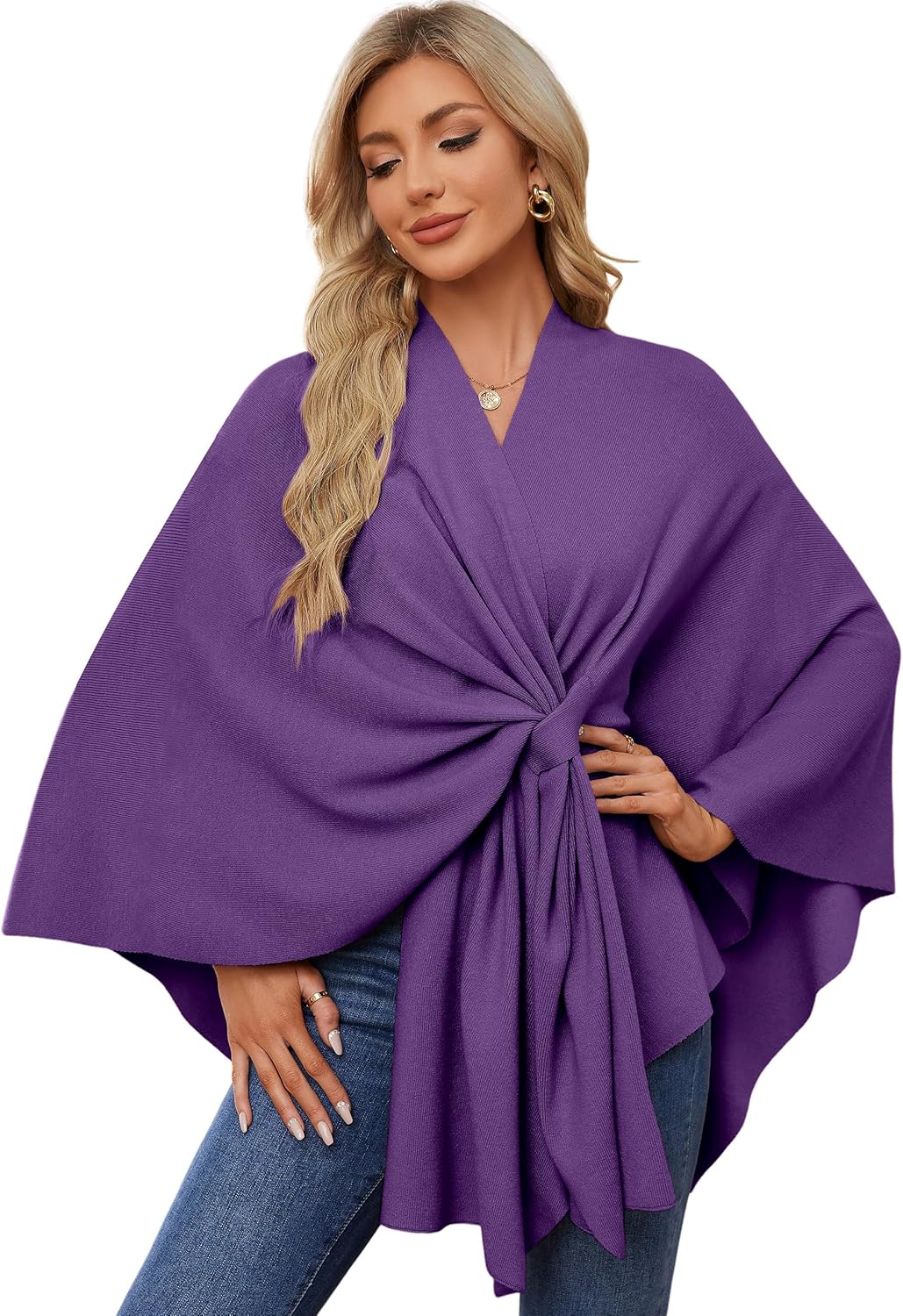 PULI Women's Elegant Shawl Wraps Soft Poncho Sweater